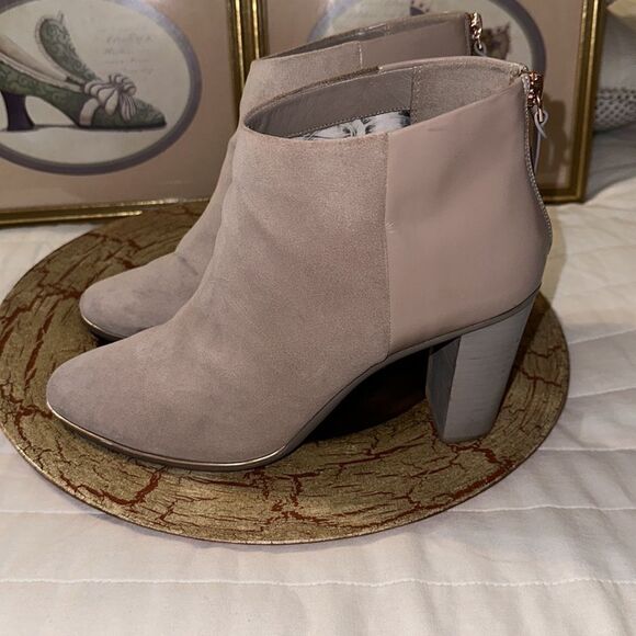 Ted Baker 10.5 41 Lorca 3 Contrast Suede Leather Mink Pink Stacked Heel Booties - Picture 4 of 11